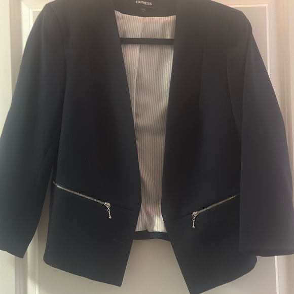 Express Jackets & Blazers - Express Women's Dark Blue Blazer with Silver Zippers